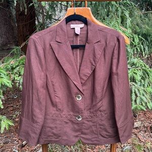 Bandolino linen blend blazer Y2K vintage 2 button chocolate brown size 12